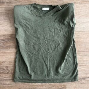 ZARA army green padded shoulders top